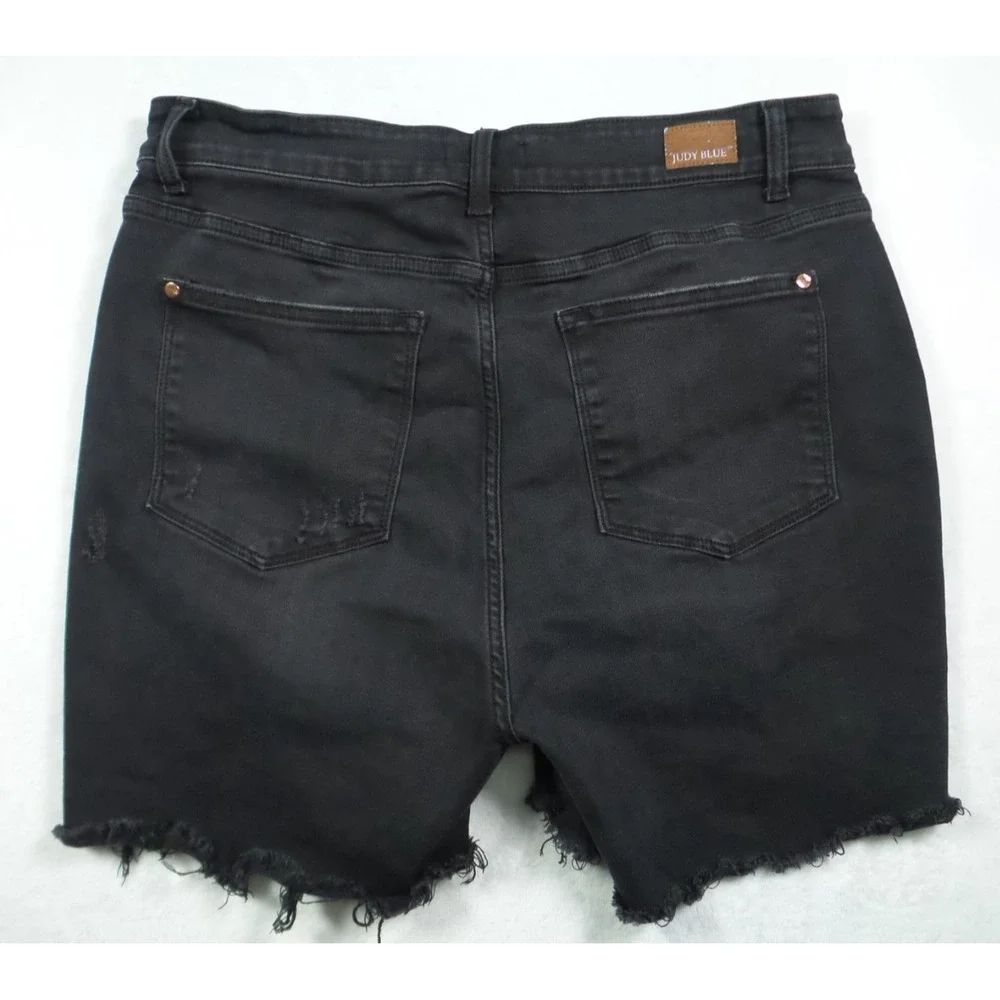 Judy Blue Jean Shorts Womens Size 2XL Black Denim Frayed Hem Hight Rise Stretch